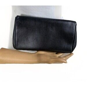 Vintage HUTZLERS Made In England Gold Black Leather Clutch 1950’s Excellent